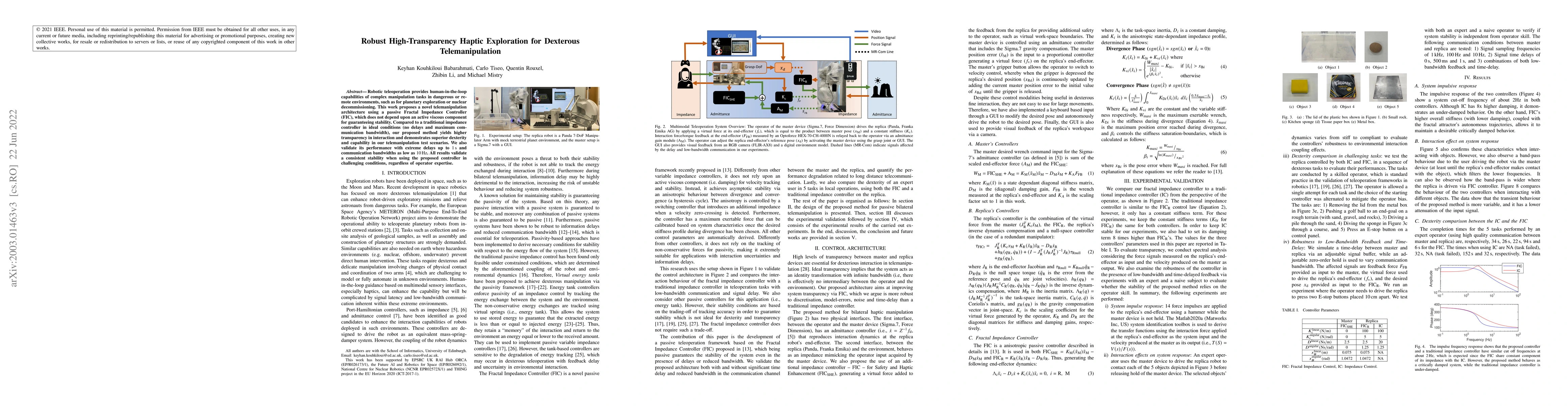 Thumbnail for Robust High-Transparency Haptic Exploration for Dexterous
  Telemanipulation