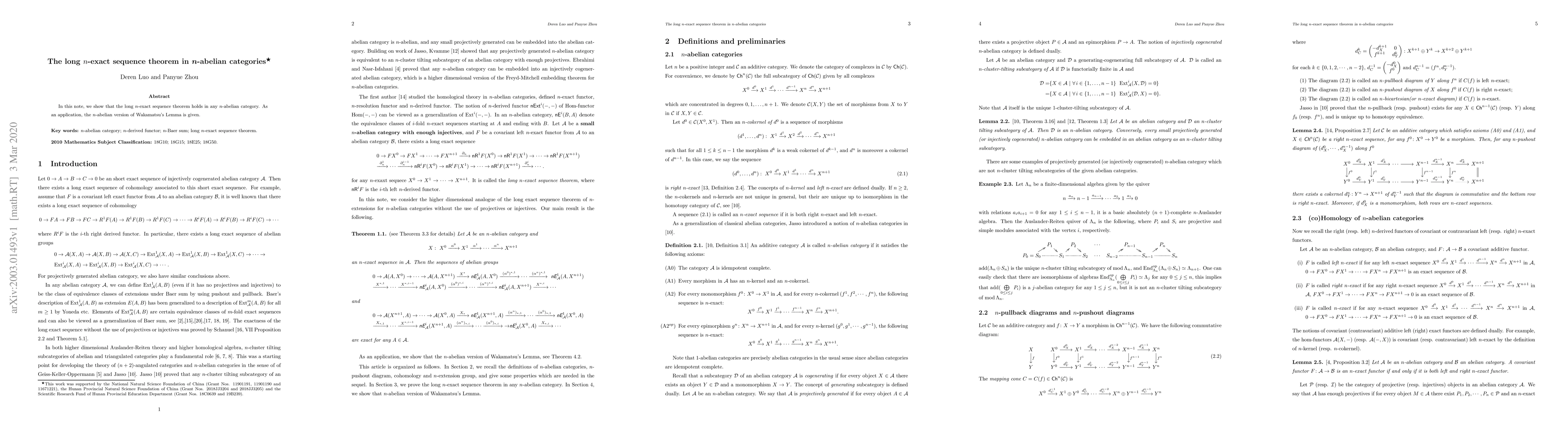 Thumbnail for The long $n$-exact sequence theorem in $n$-abelian categories