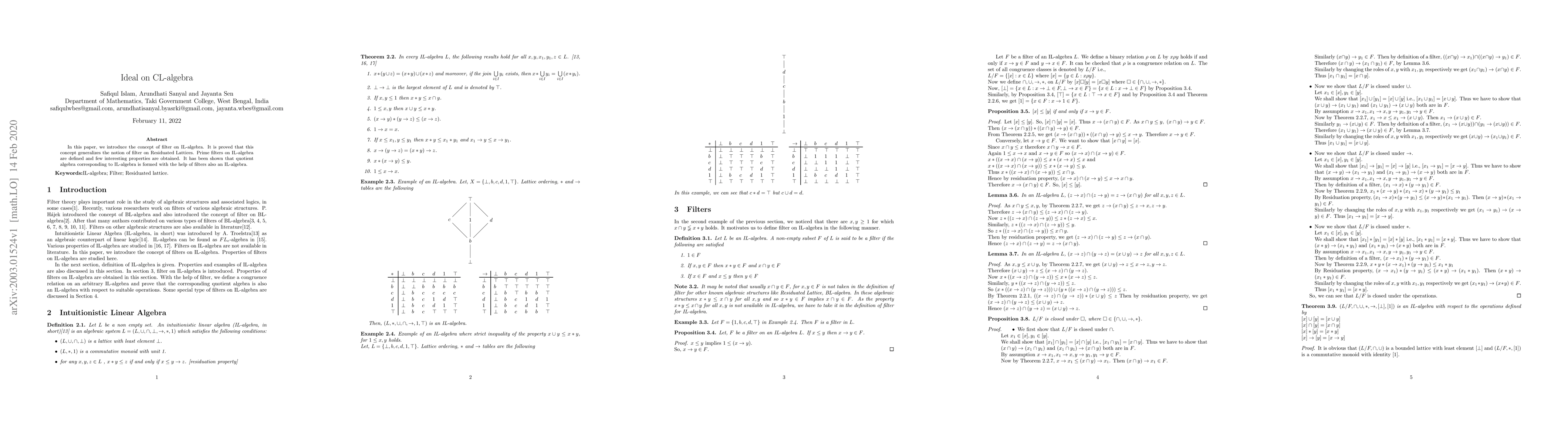 Thumbnail for Filter theory of IL-algebras