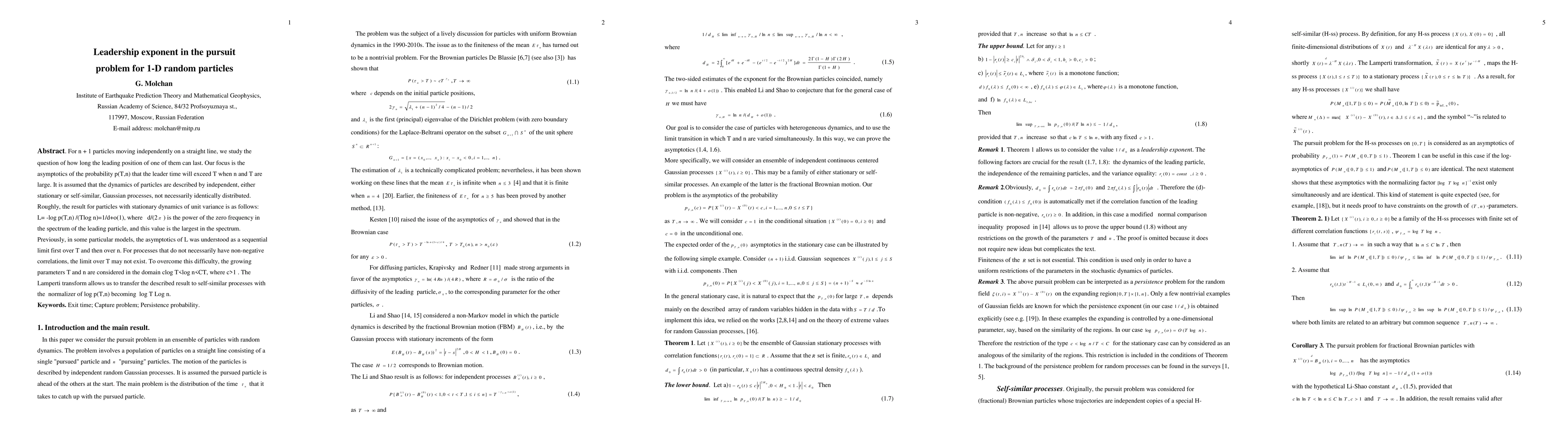 Thumbnail for Leadership exponent in the pursuit problem for 1-D random particles