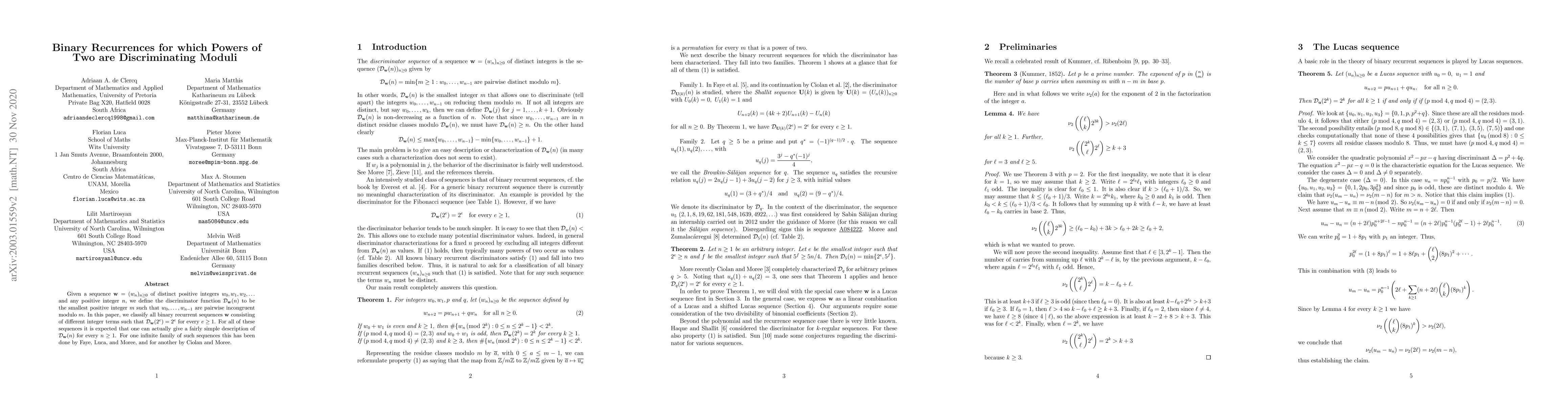 Thumbnail for Binary recurrences for which powers of two are discriminating moduli