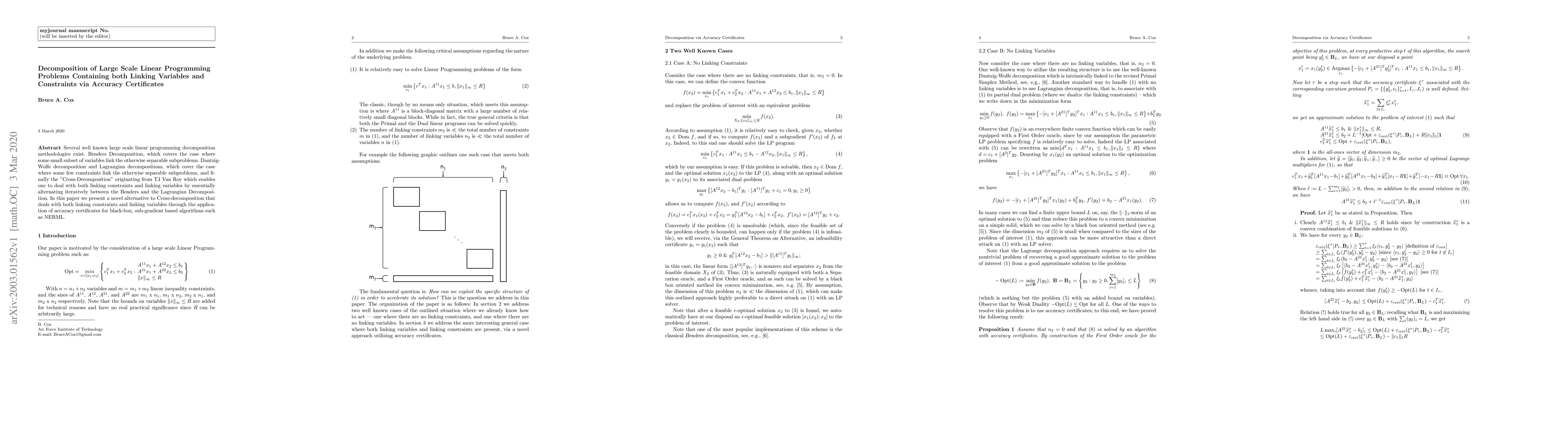 Thumbnail for Decomposition of Large Scale Linear Programming Problems Containing both
  Linking Variables and Constraints via Accuracy Certificates
