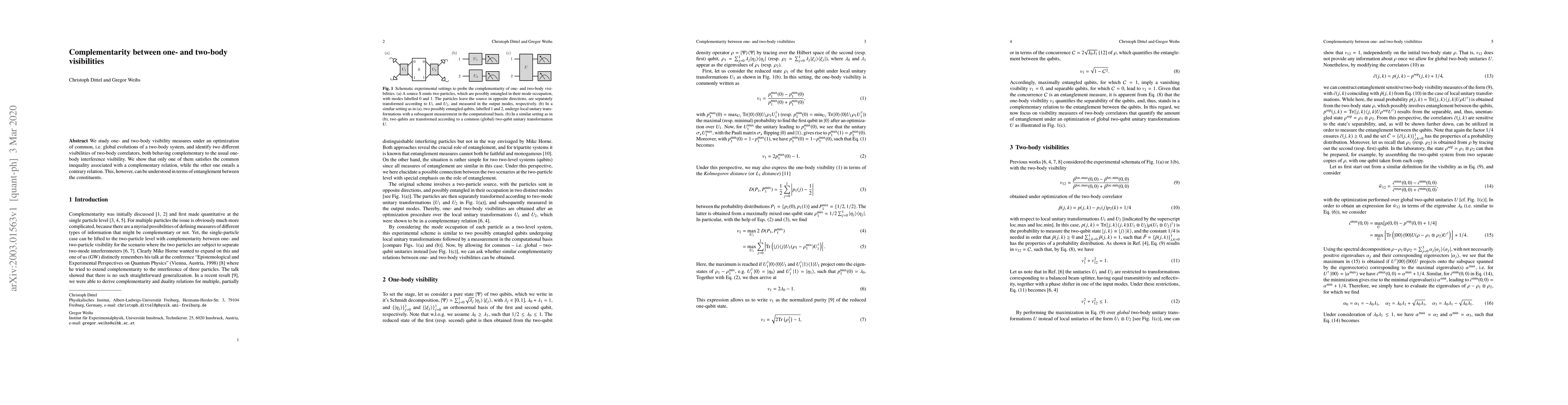 Thumbnail for Complementarity between one- and two-body visibilities