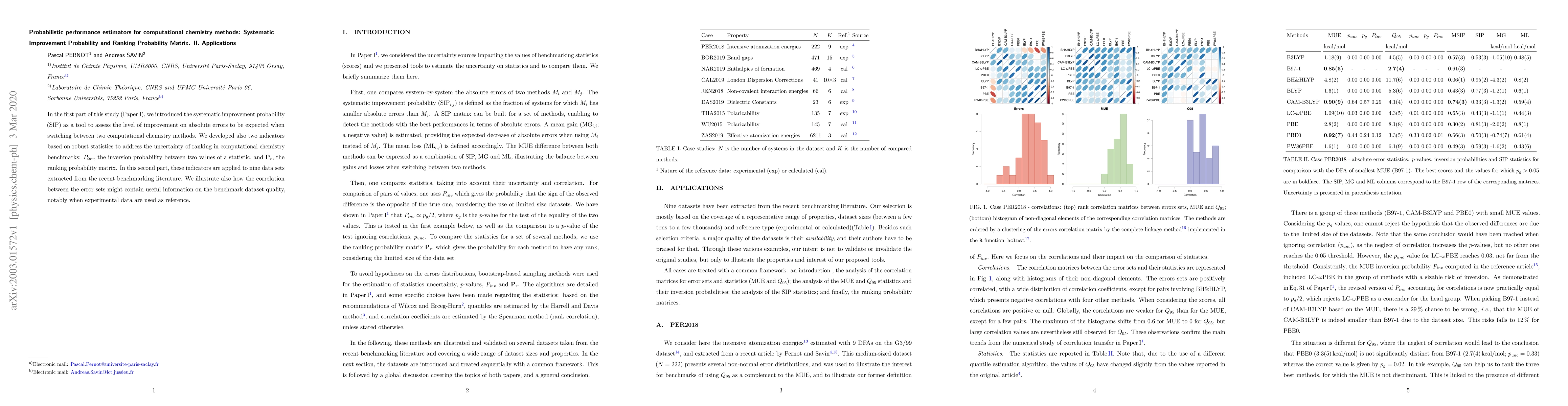 Thumbnail for Probabilistic performance estimators for computational chemistry
  methods: Systematic Improvement Probability and Ranking Probability Matrix.
  II. Applications