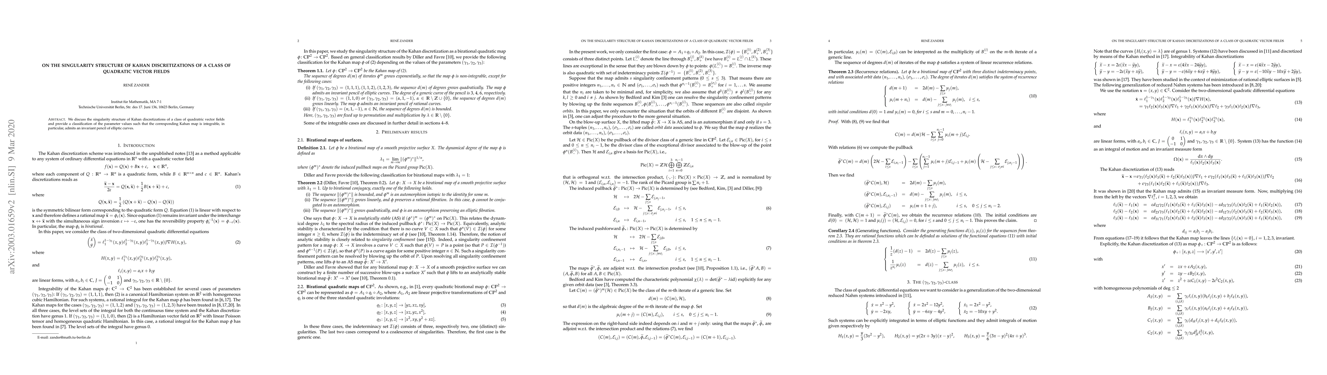 Thumbnail for On the singularity structure of Kahan discretizations of a class of
  quadratic vector fields