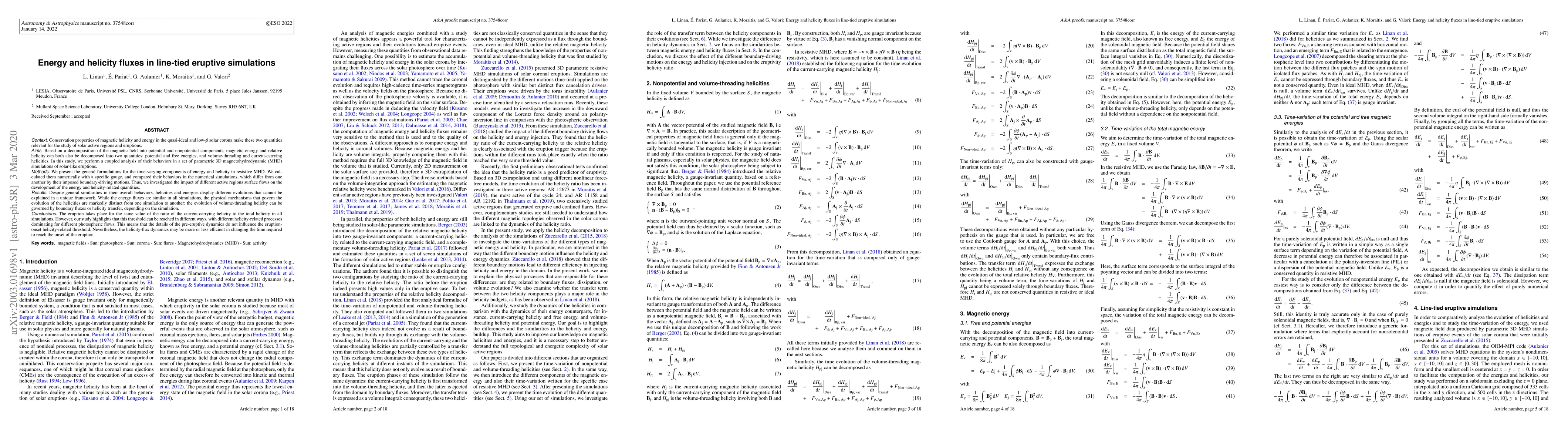 Thumbnail for Energy and helicity fluxes in line-tied eruptive simulations