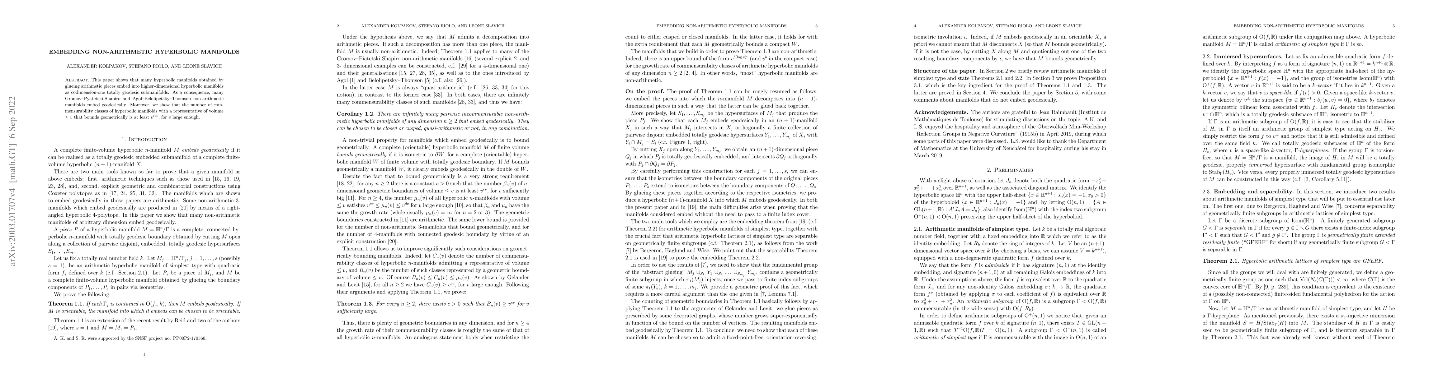 Thumbnail for Embedding non-arithmetic hyperbolic manifolds
