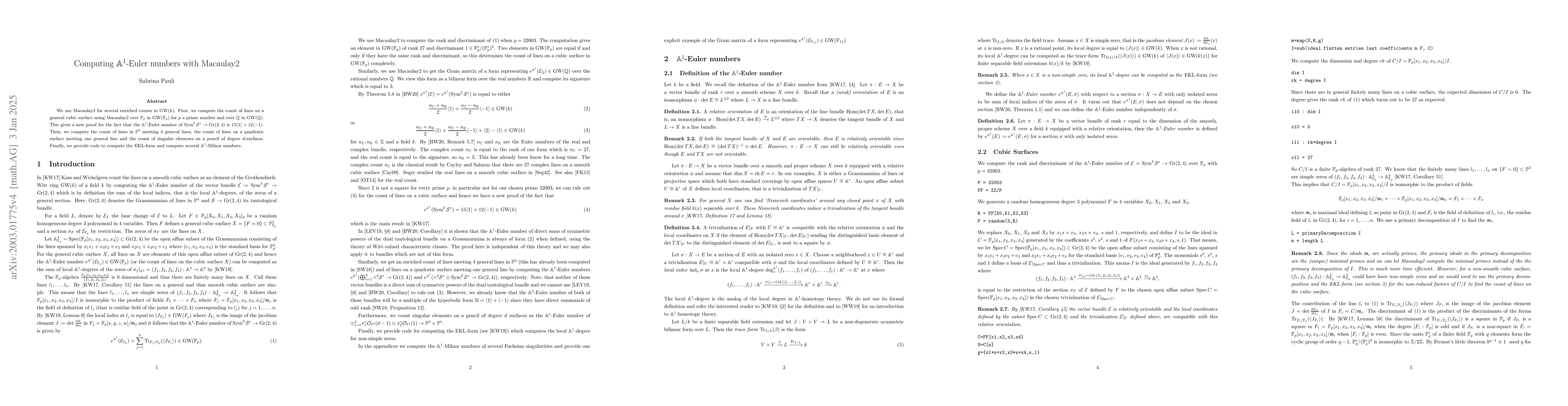 Thumbnail for Computing A1-Euler numbers with Macaulay2
