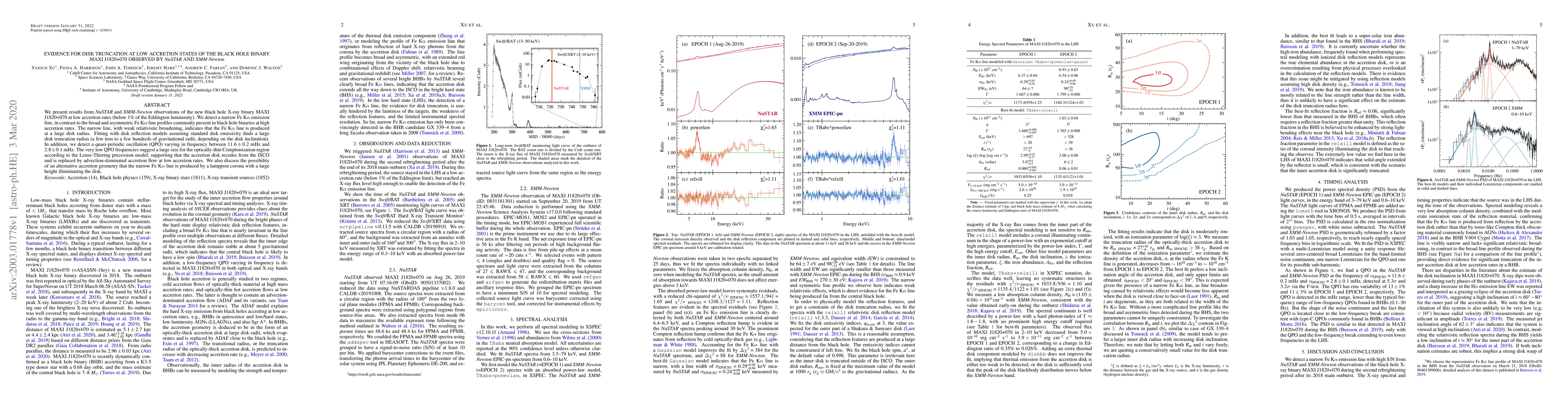 Thumbnail for Evidence for Disk Truncation at Low Accretion States of the Black Hole
  Binary MAXI J1820+070 Observed by NuSTAR and XMM-Newton