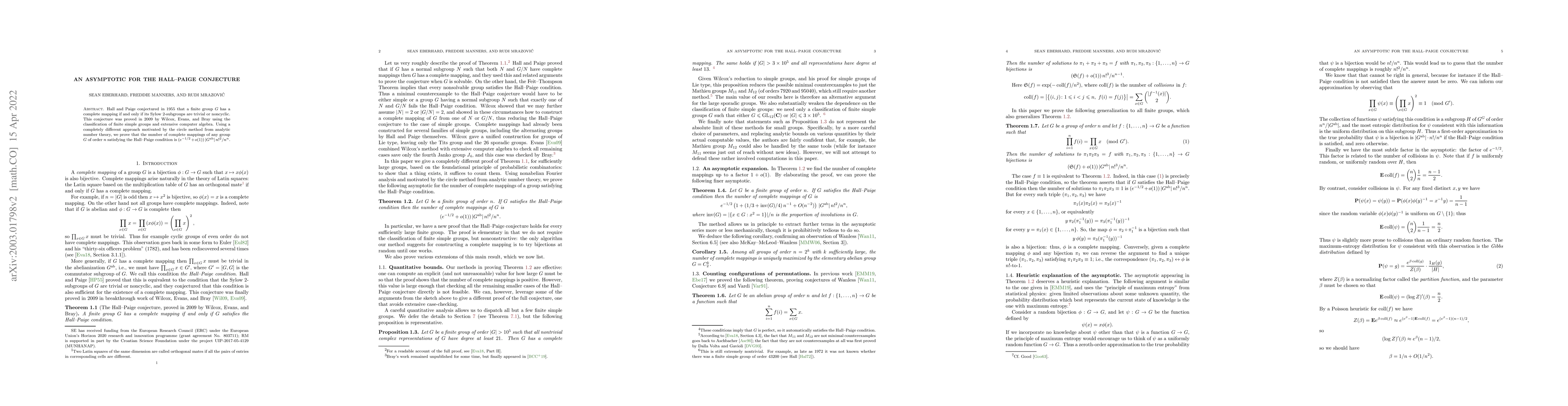 Thumbnail for An asymptotic for the Hall--Paige conjecture