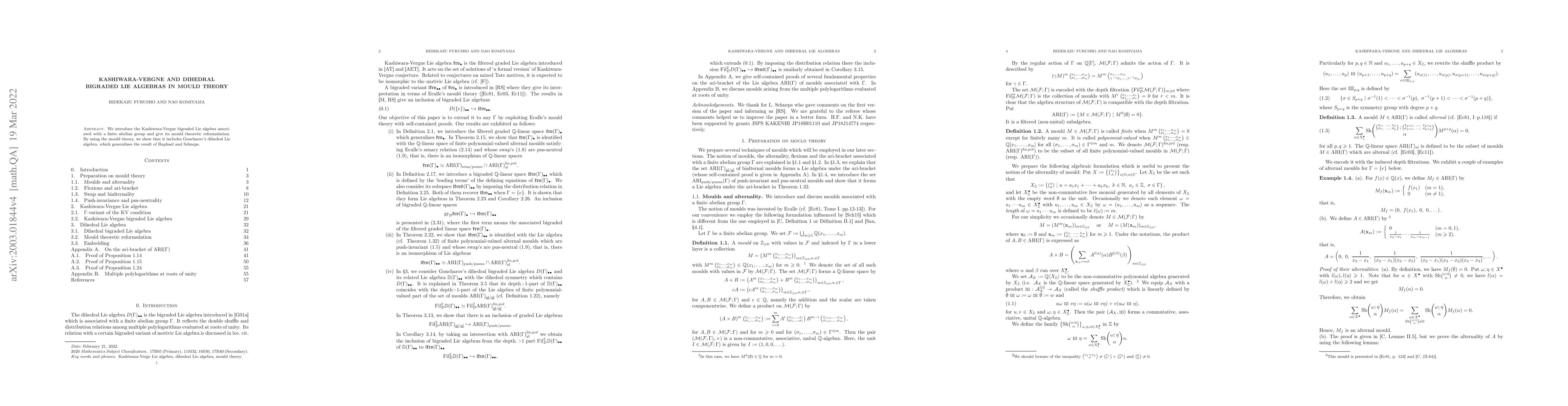 Thumbnail for Kashiwara-Vergne and dihedral bigraded Lie algebras in mould theory