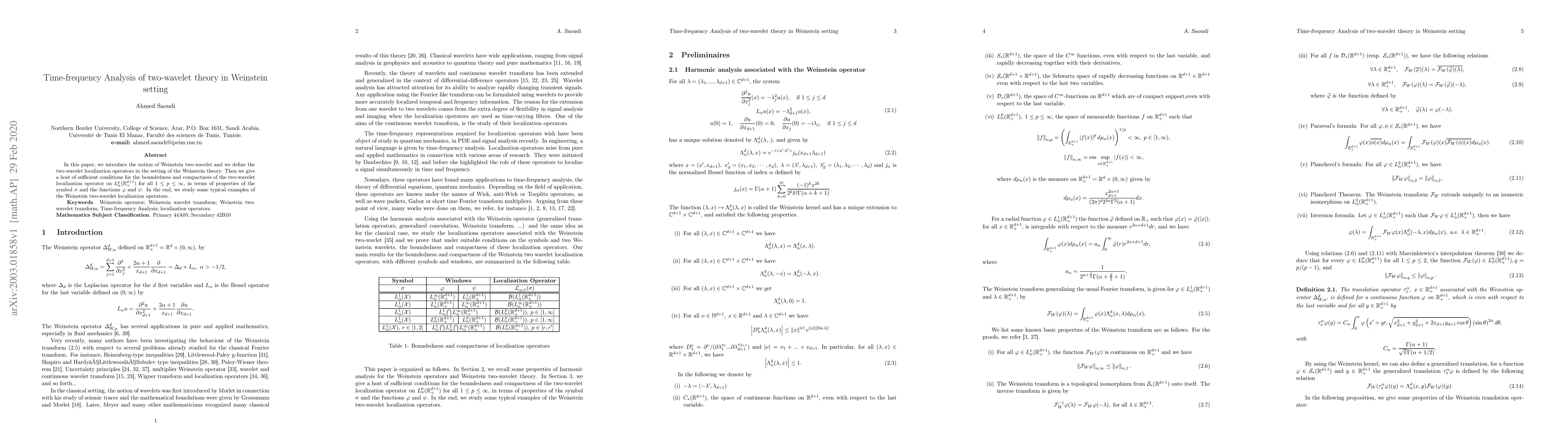 Thumbnail for Time-frequency Analysis of two-wavelet theory in Weinstein setting