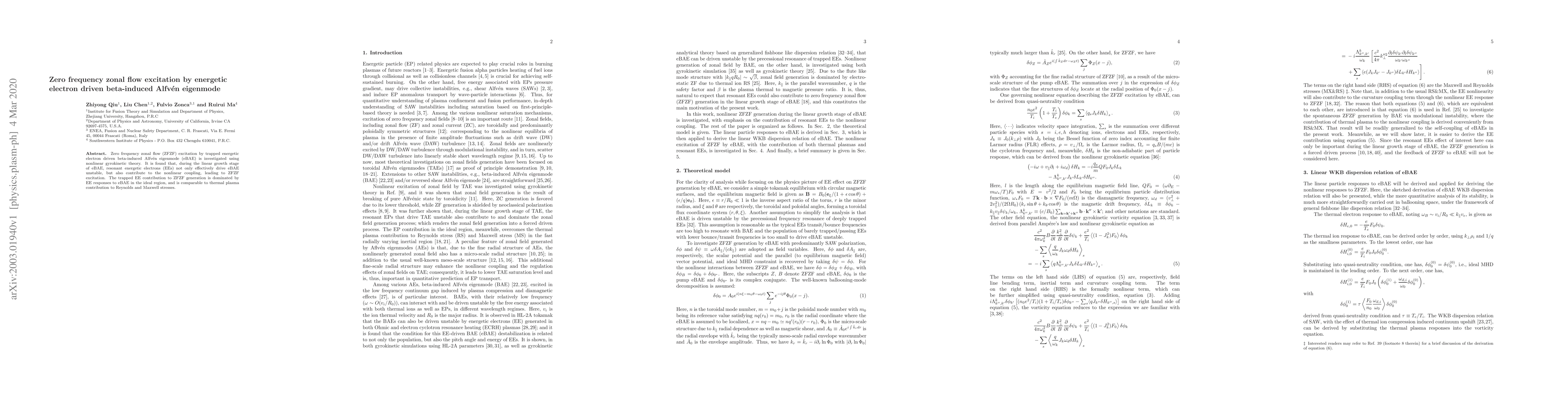 Thumbnail for Zero frequency zonal flow excitation by energetic electron driven
  beta-induced Alfven eigenmode
