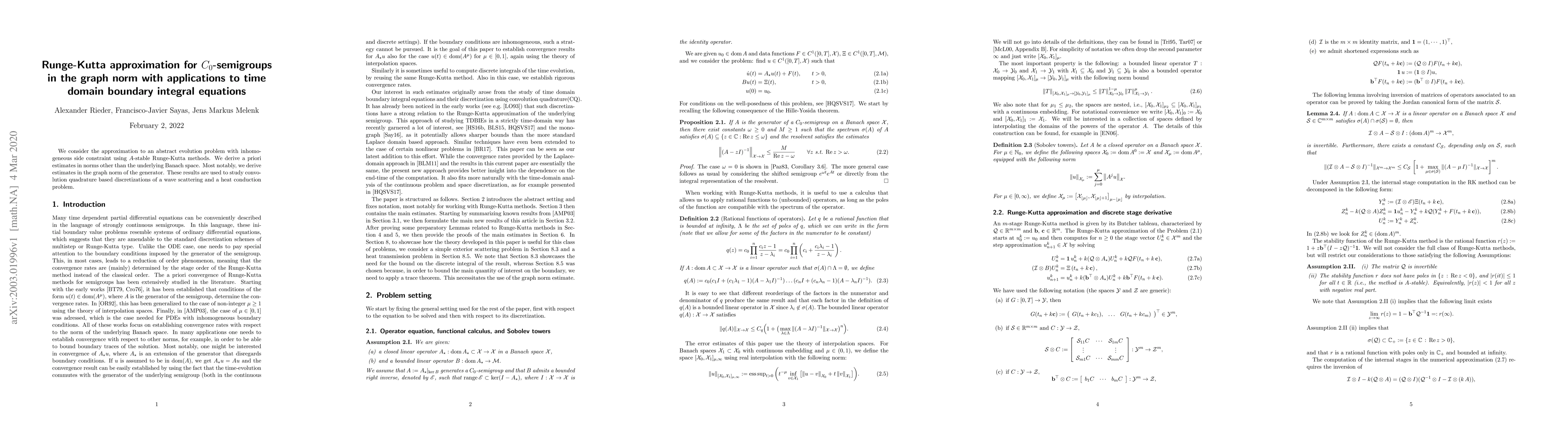 Thumbnail for Runge-Kutta approximation for $C_0$-semigroups in the graph norm with
  applications to time domain boundary integral equations