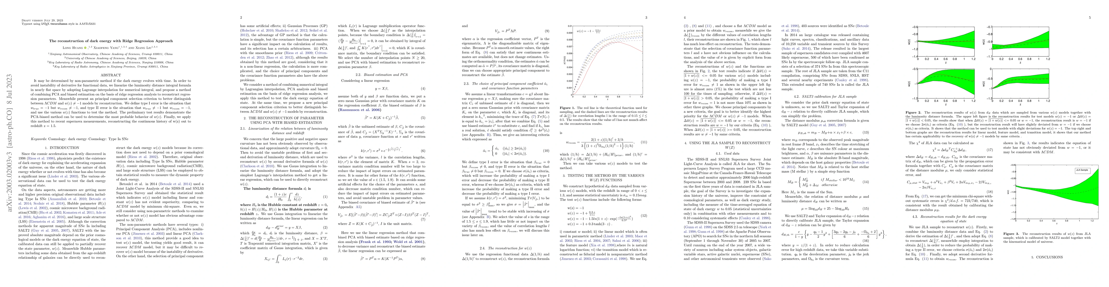 Thumbnail for The reconstruction of dark energy with Ridge Regression Approach