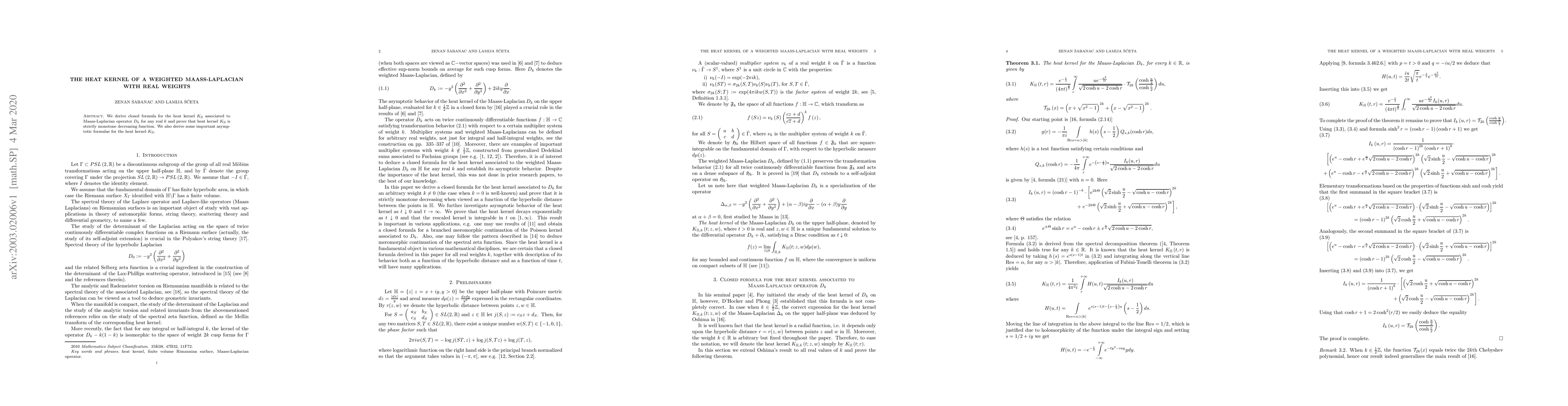 Thumbnail for The heat kernel of a weighted Maass-Laplacian with real weights