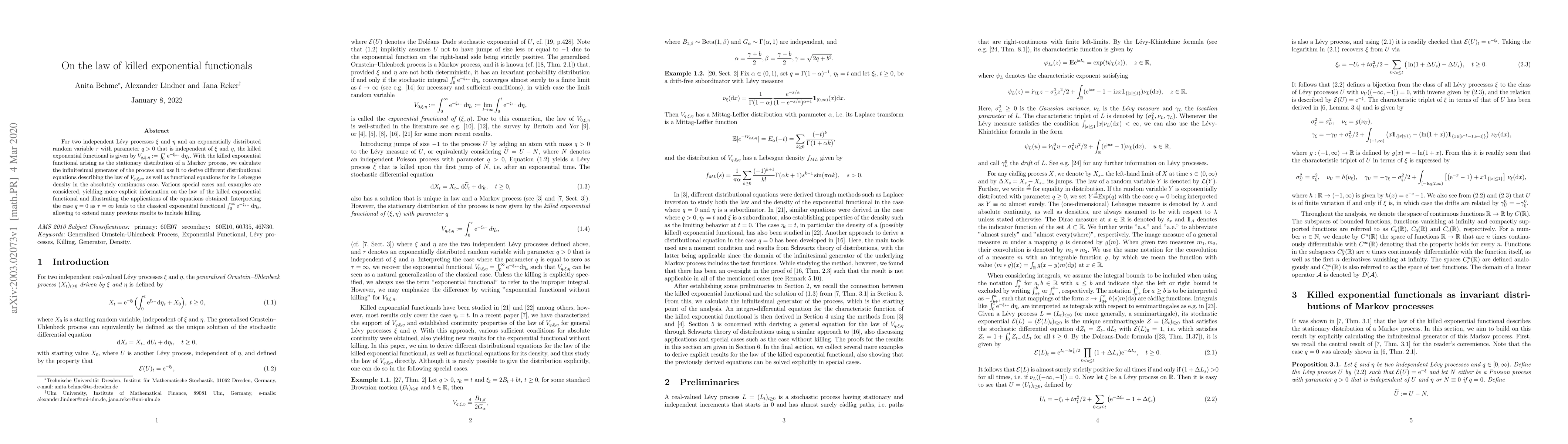 Thumbnail for On the law of killed exponential functionals