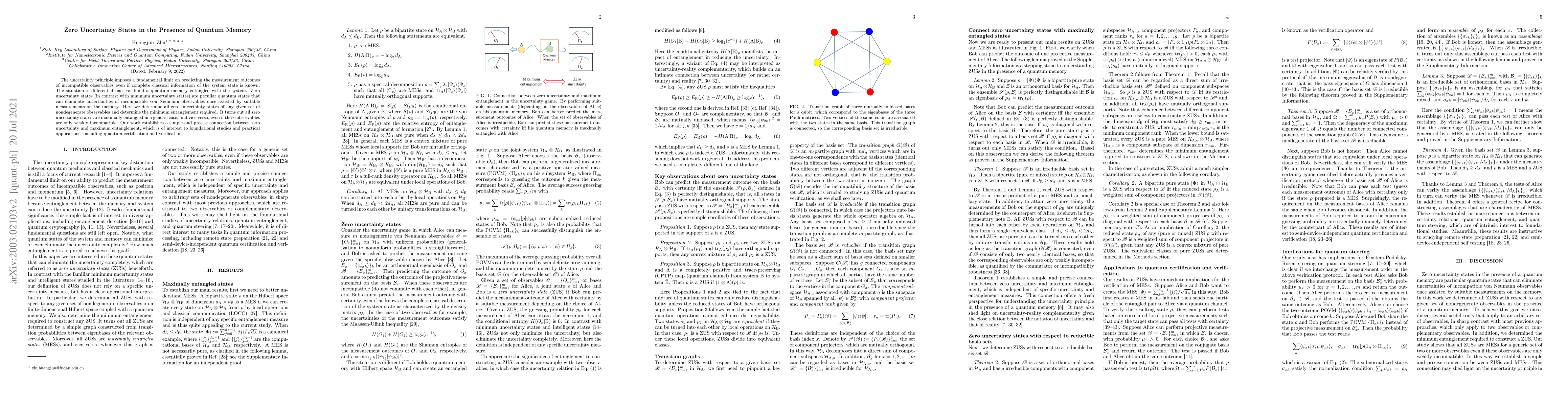 Thumbnail for Zero Uncertainty States in the Presence of Quantum Memory