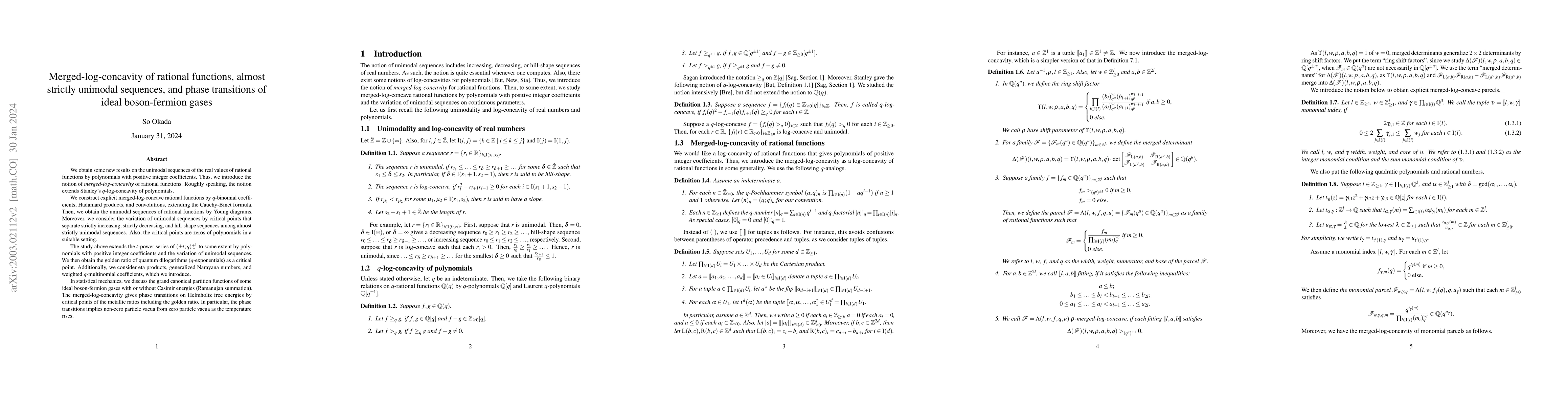 Thumbnail for Merged-log-concavity of rational functions, almost strictly unimodal
  sequences, and phase transitions of ideal boson-fermion gases