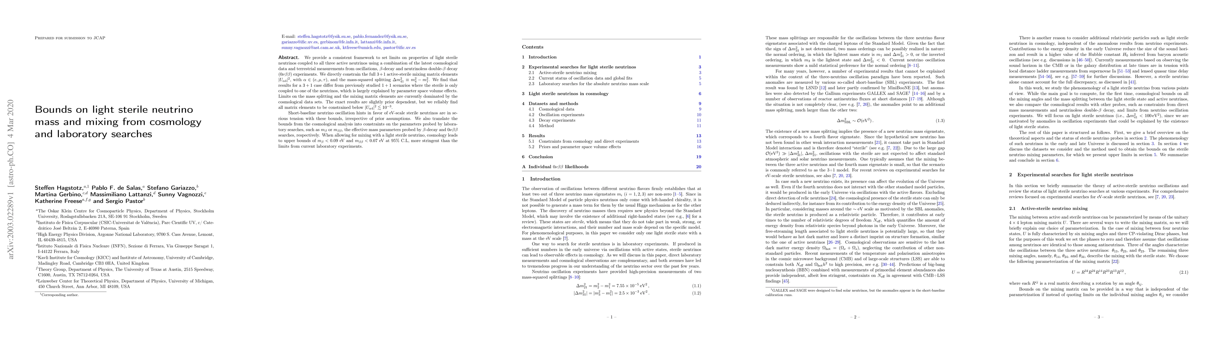 Thumbnail for Bounds on light sterile neutrino mass and mixing from cosmology and
  laboratory searches