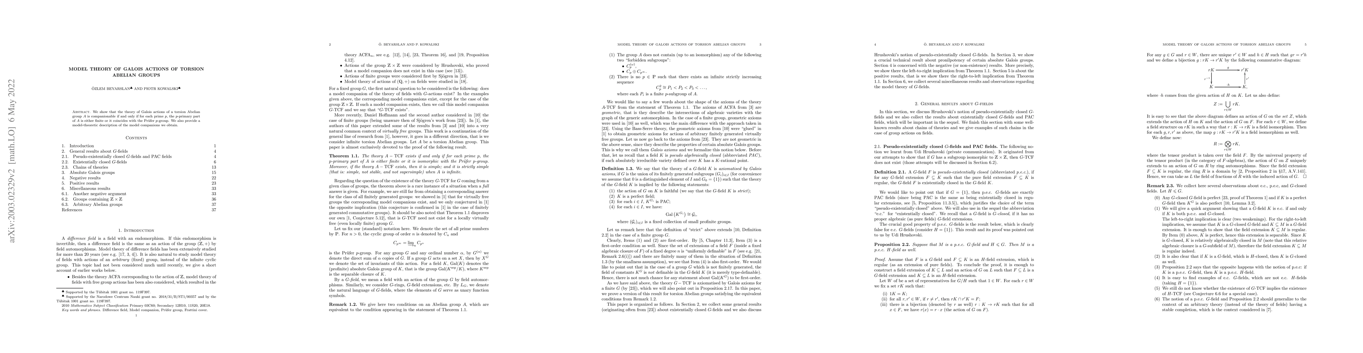 Thumbnail for Model theory of Galois actions of torsion Abelian groups