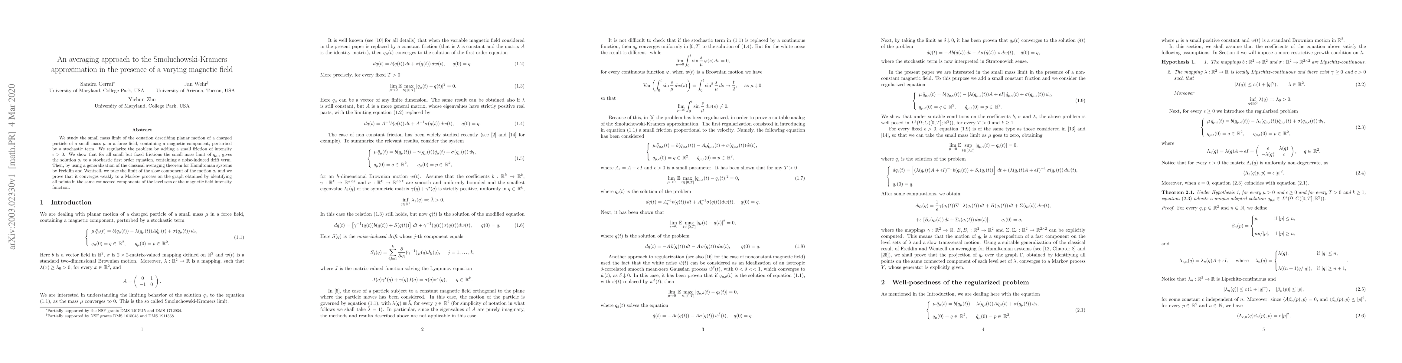Thumbnail for An averaging approach to the Smoluchowski-Kramers approximation in the
  presence of a varying magnetic field