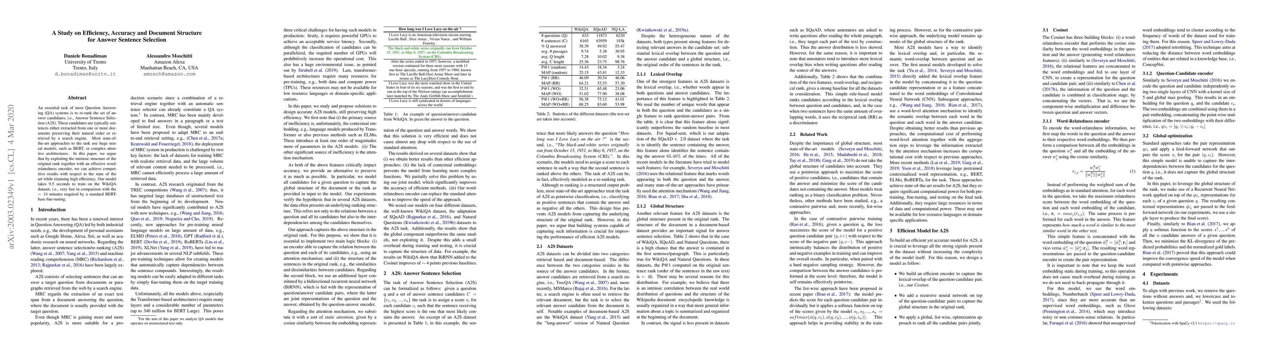 Thumbnail for A Study on Efficiency, Accuracy and Document Structure for Answer
  Sentence Selection