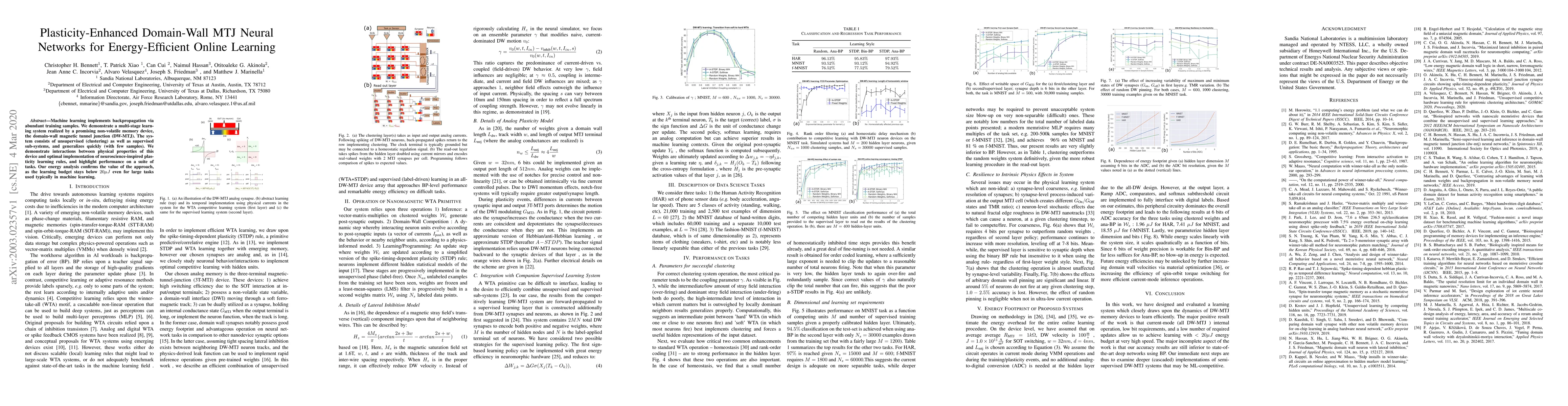 Thumbnail for Plasticity-Enhanced Domain-Wall MTJ Neural Networks for Energy-Efficient
  Online Learning
