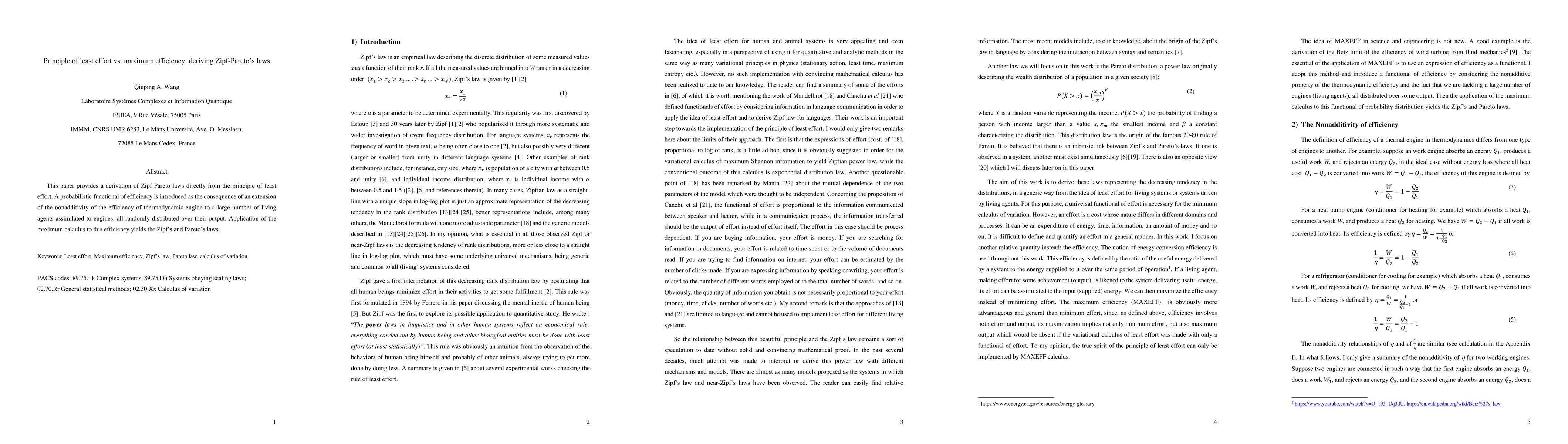Thumbnail for Principle of least effort vs maximum efficiency: deriving Zipf-Pareto
  laws
