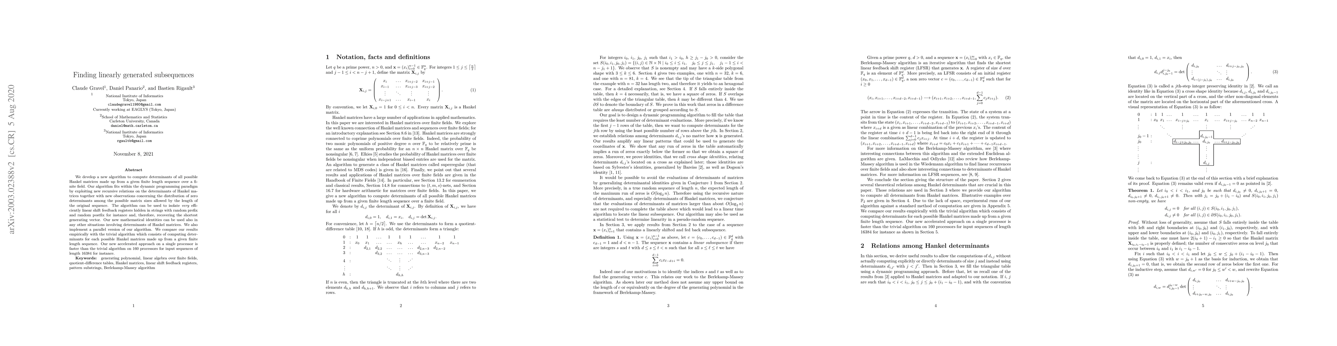 Thumbnail for Finding linearly generated subsequences