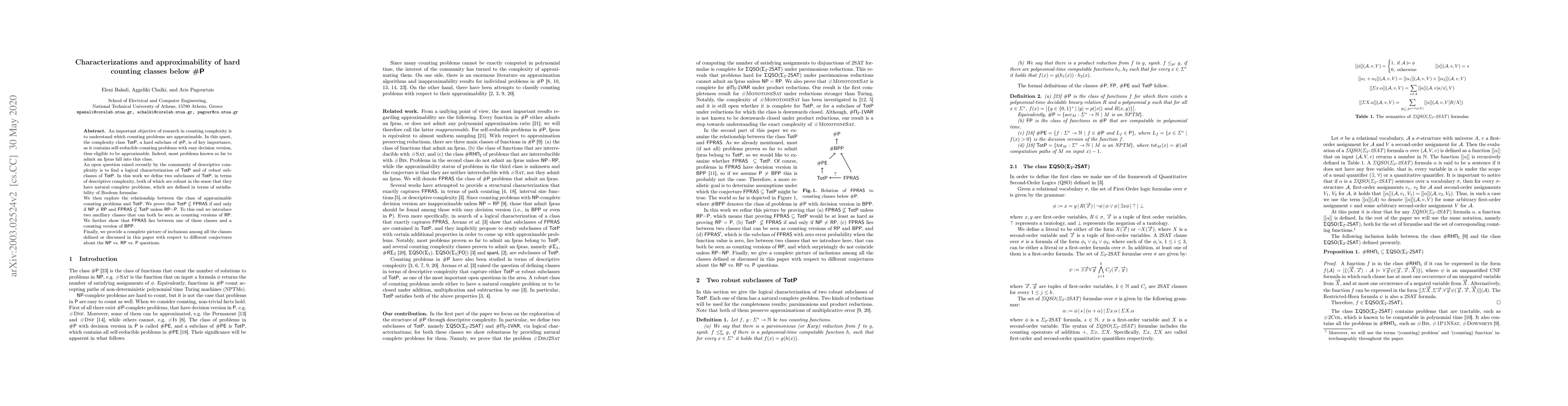 Thumbnail for Characterizations and approximability of hard counting classes below #P