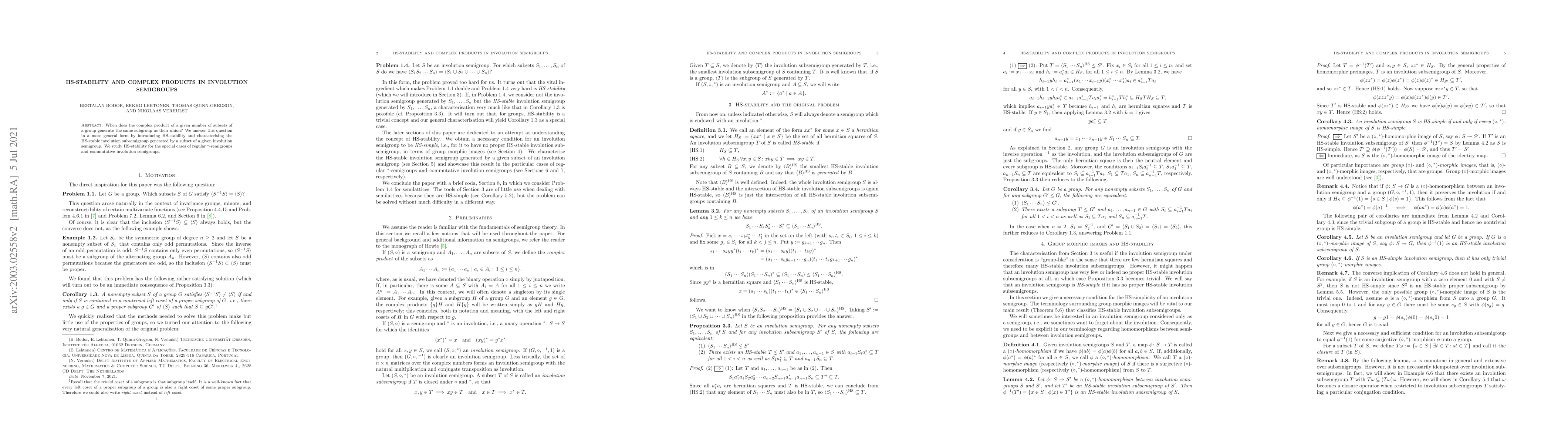 Thumbnail for HS-stability and complex products in involution semigroups