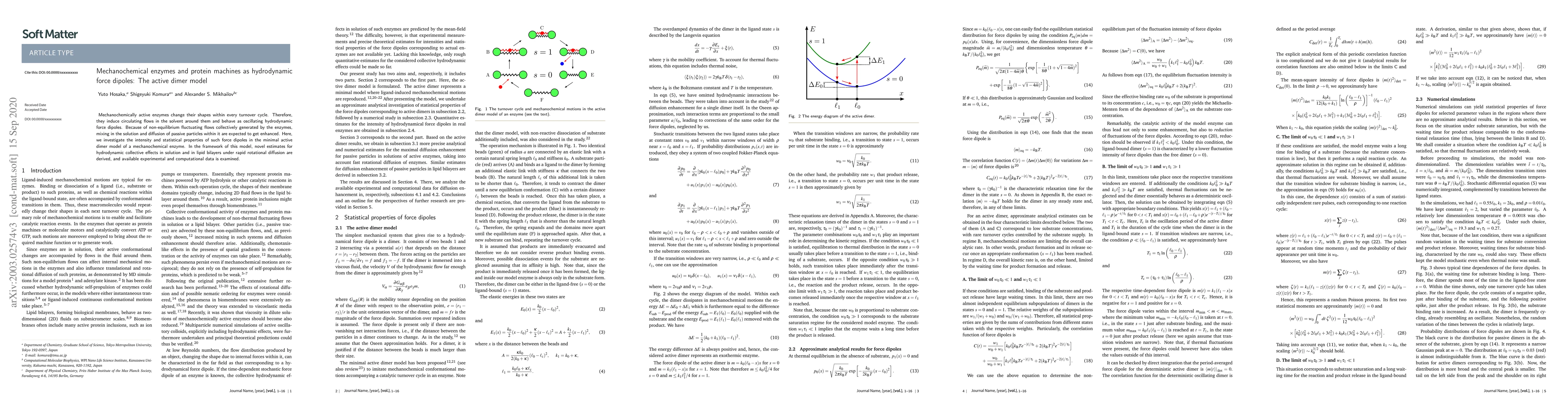 Thumbnail for Mechanochemical enzymes and protein machines as hydrodynamic force
  dipoles: The active dimer model