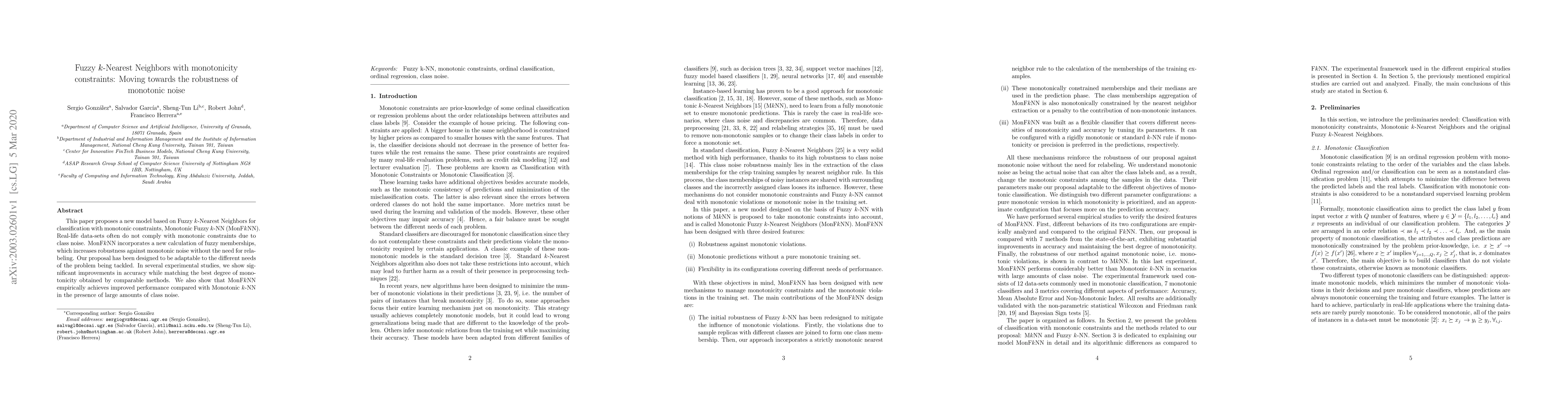 Thumbnail for Fuzzy k-Nearest Neighbors with monotonicity constraints: Moving towards
  the robustness of monotonic noise