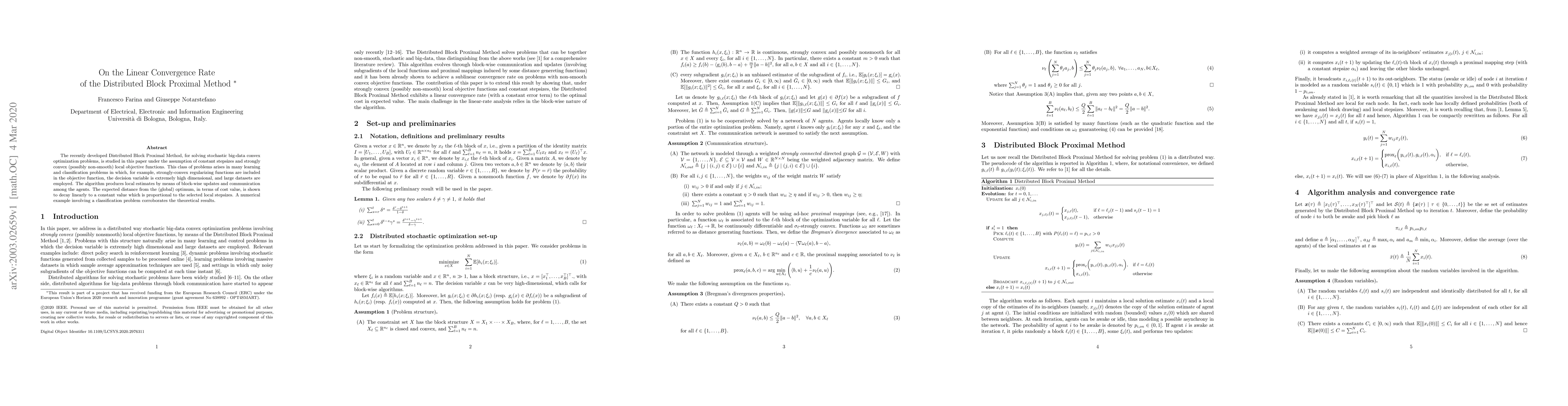 Thumbnail for On the Linear Convergence Rate of the Distributed Block Proximal Method