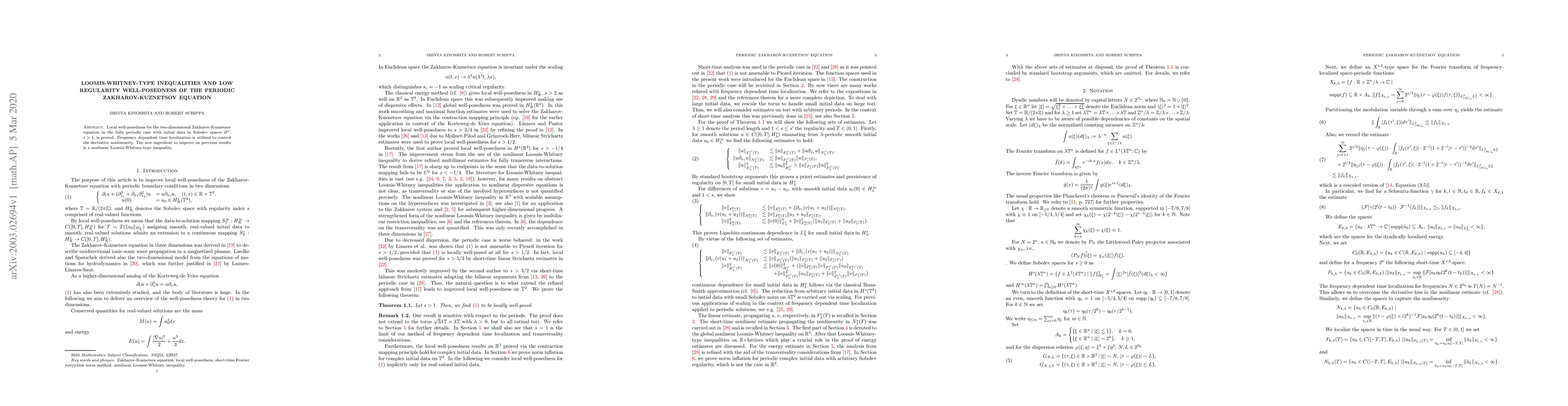 Thumbnail for Loomis-Whitney-type inequalities and low regularity well-posedness of
  the periodic Zakharov-Kuznetsov equation