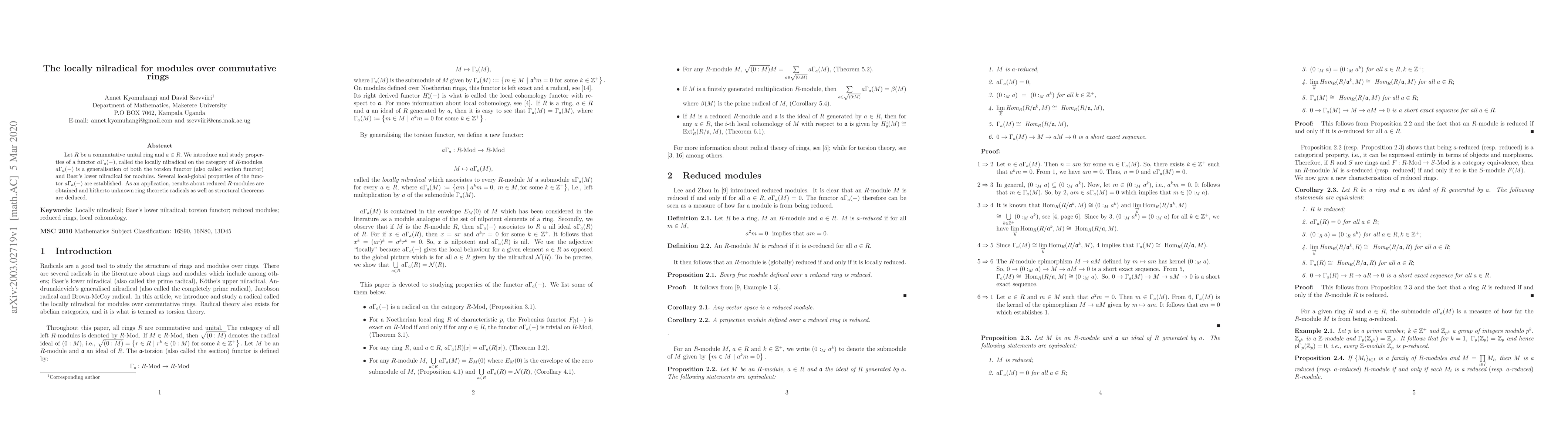 Thumbnail for The locally nilradical for modules over commutative rings