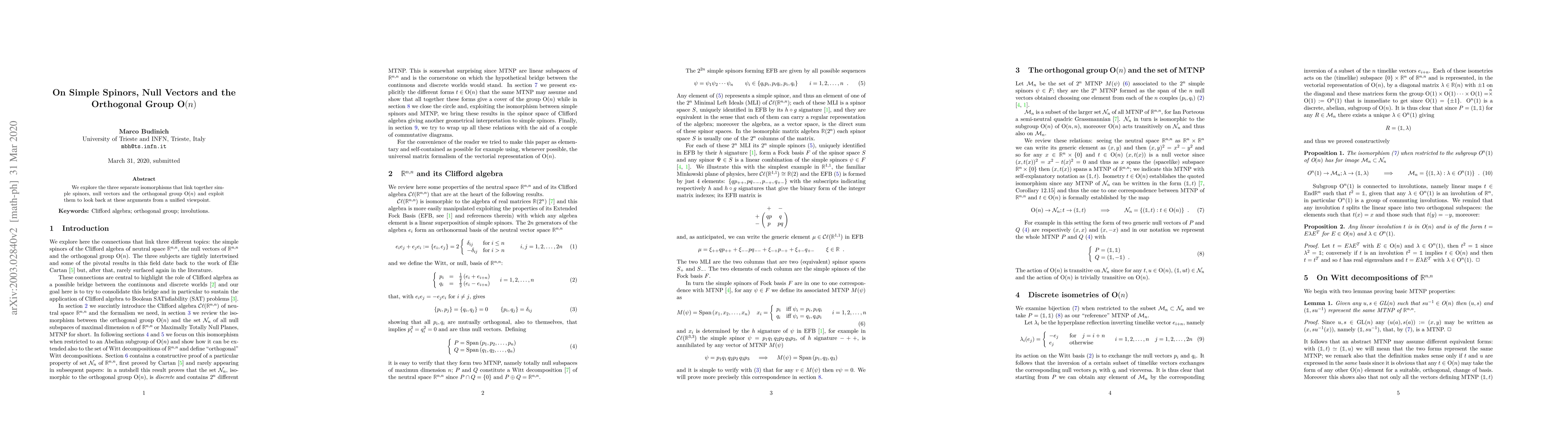 Thumbnail for On Simple Spinors, Null Vectors and the Orthogonal Group O(n)