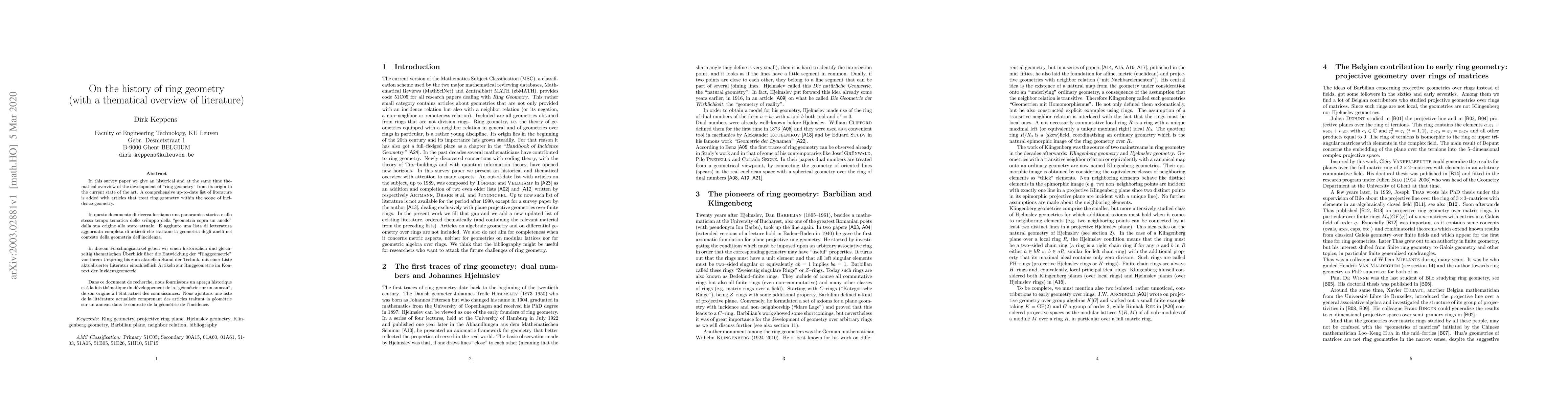 Thumbnail for On the history of ring geometry (with a thematical overview of
  literature)