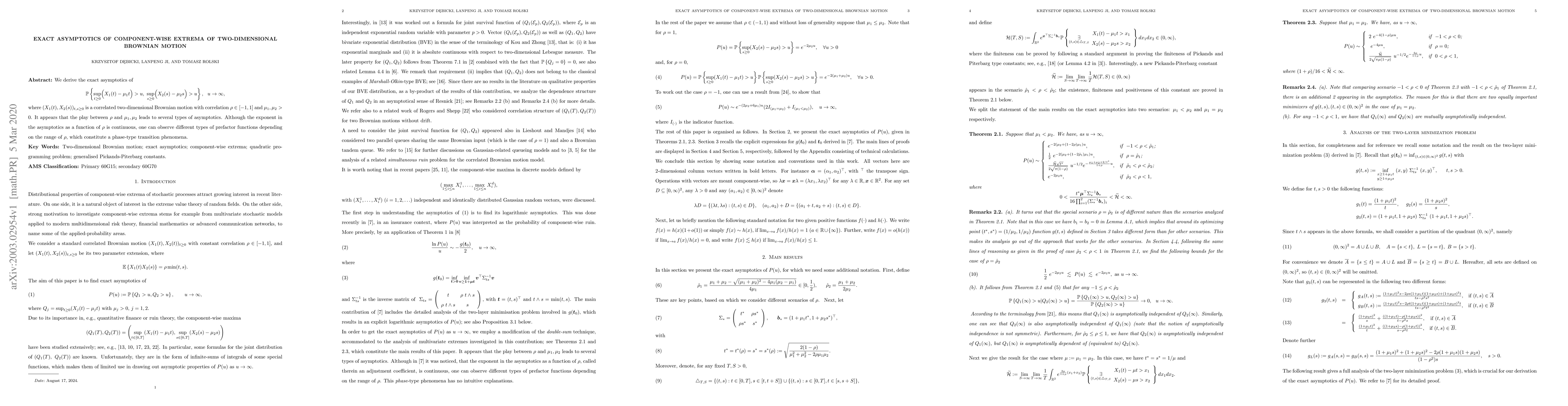 Thumbnail for Exact asymptotics of component-wise extrema of two-dimensional Brownian
  motion