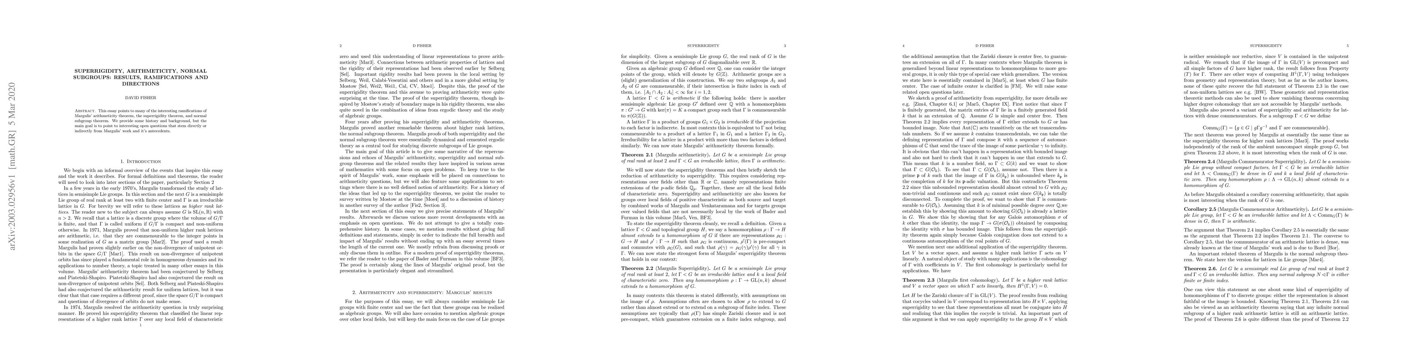 Thumbnail for Superrigidity, arithmeticity, normal subgroups: results, ramifications
  and directions