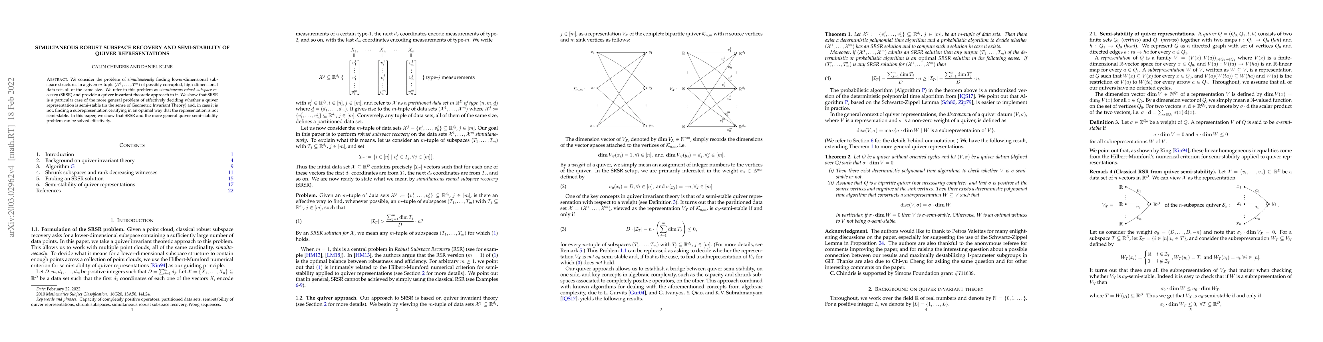 Thumbnail for Simultaneous robust subspace recovery and semi-stability of quiver
  representations