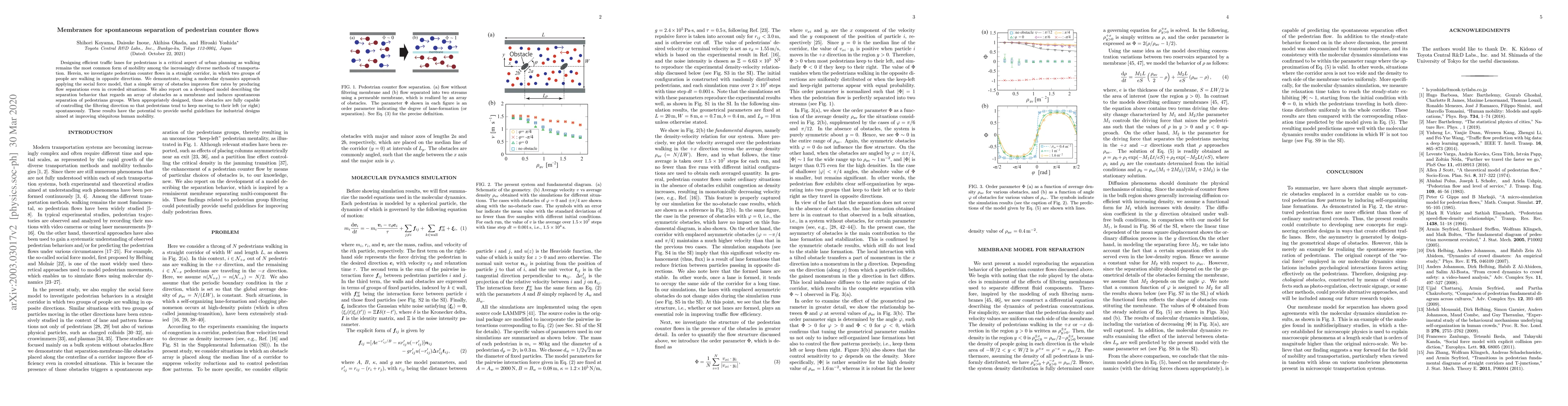 Thumbnail for Membranes for spontaneous separation of pedestrian counter flows