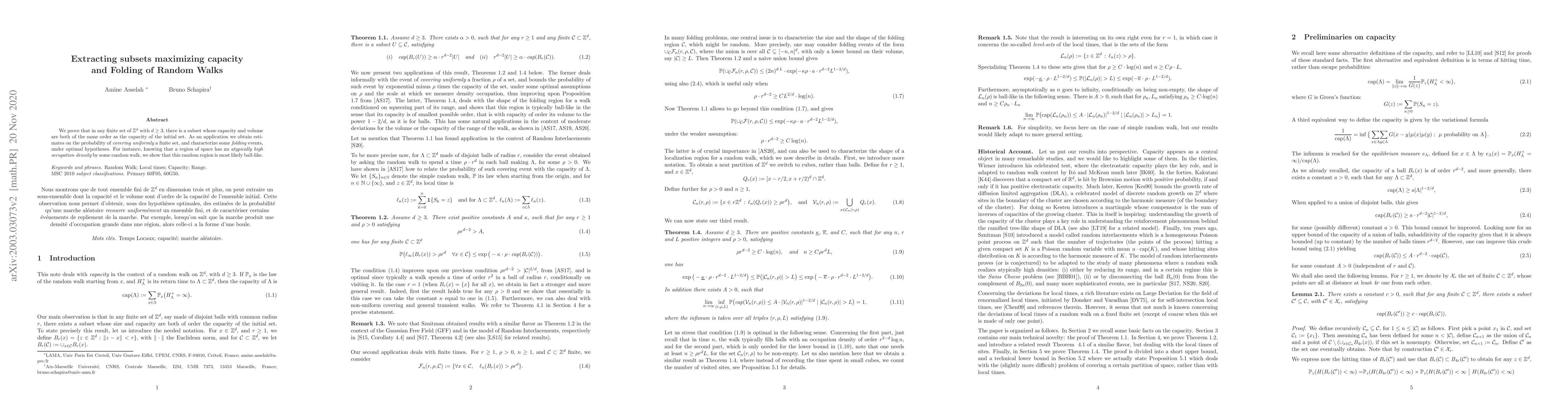 Thumbnail for Extracting subsets maximizing capacity and Folding of Random Walks