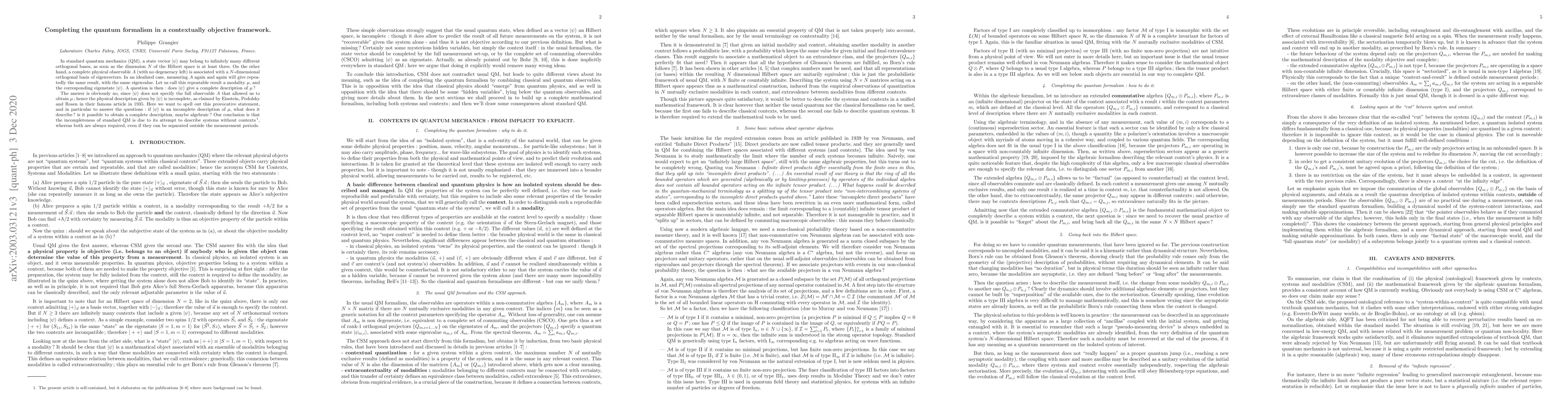 Thumbnail for Completing the quantum formalism in a contextually objective framework