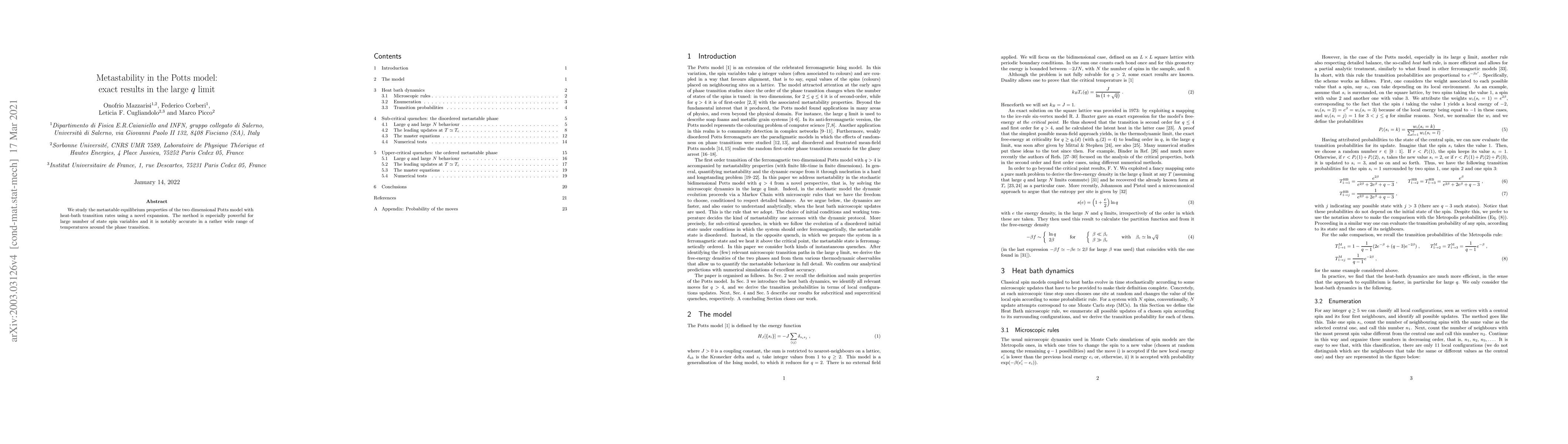 Thumbnail for Metastability in the Potts model: exact results in the large q limit