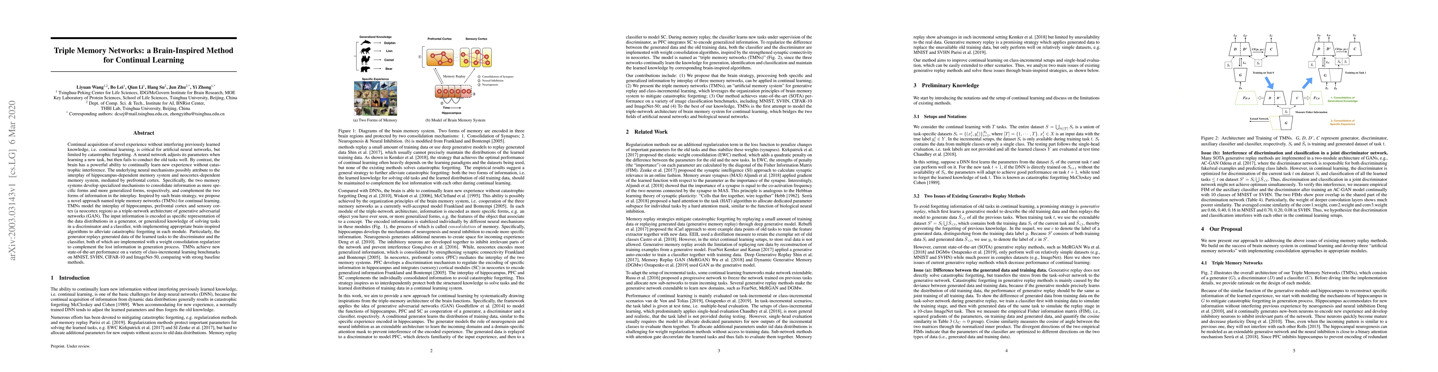 Thumbnail for Triple Memory Networks: a Brain-Inspired Method for Continual Learning