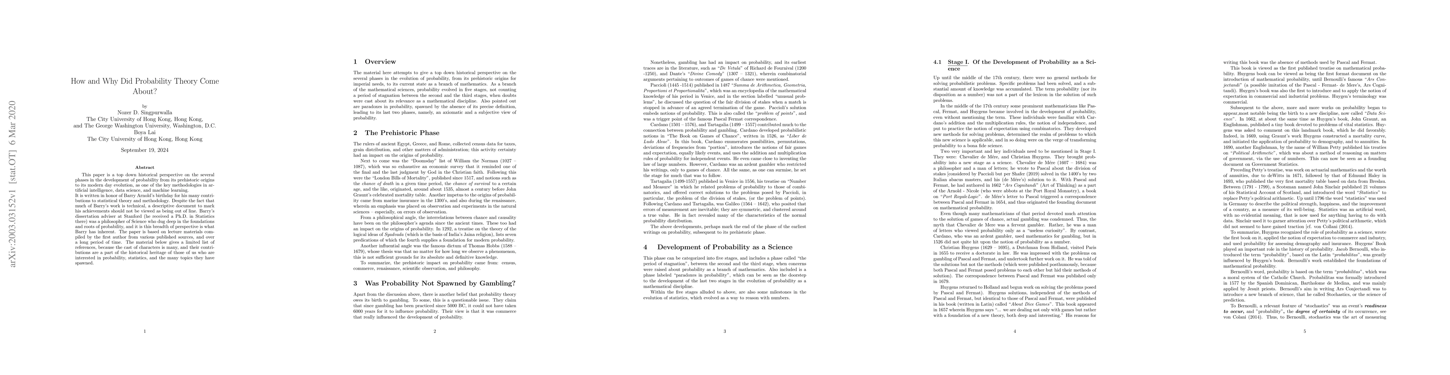 Thumbnail for How and Why Did Probability Theory Come About?