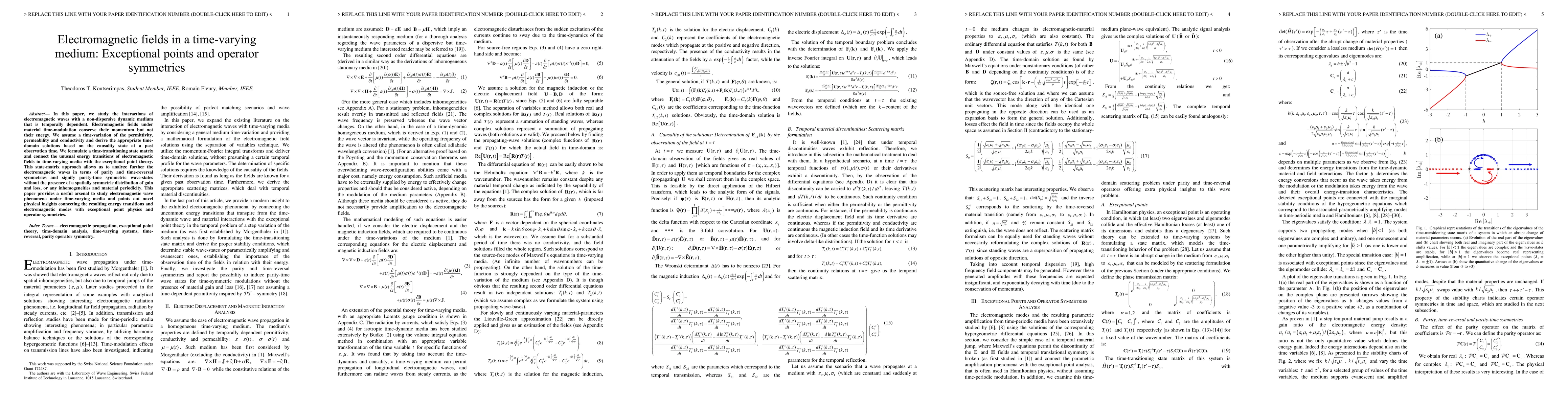 Thumbnail for Electromagnetic fields in a time-varying medium: Exceptional points and
  operator symmetries