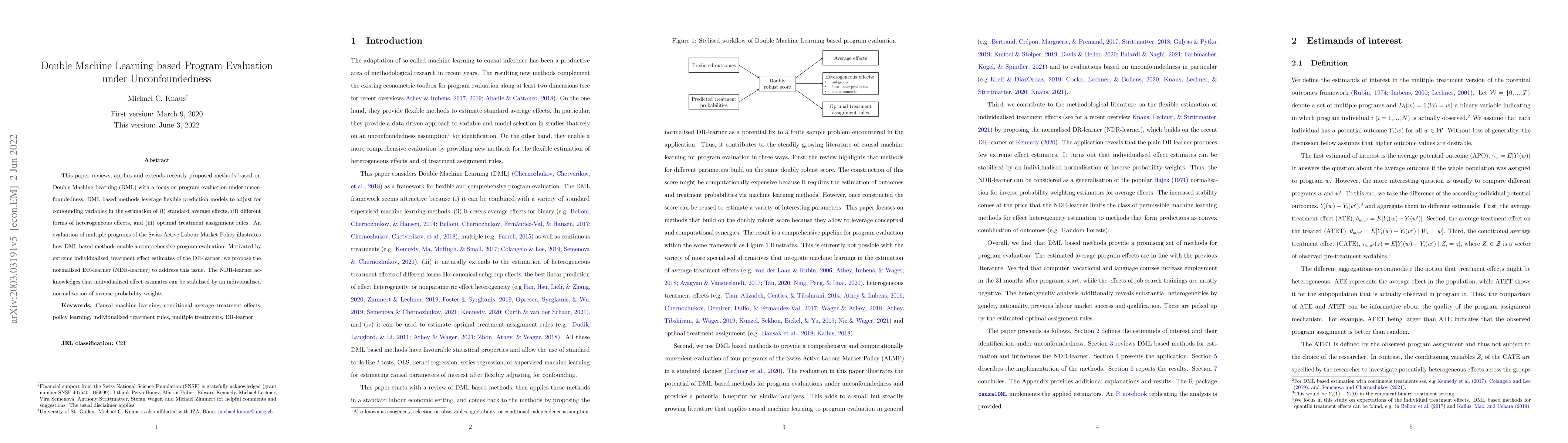 Thumbnail for Double Machine Learning based Program Evaluation under Unconfoundedness